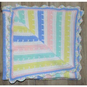 Handmade pastel striped heavyweight afghan crib blanket throw acrylic  52 X 44 i